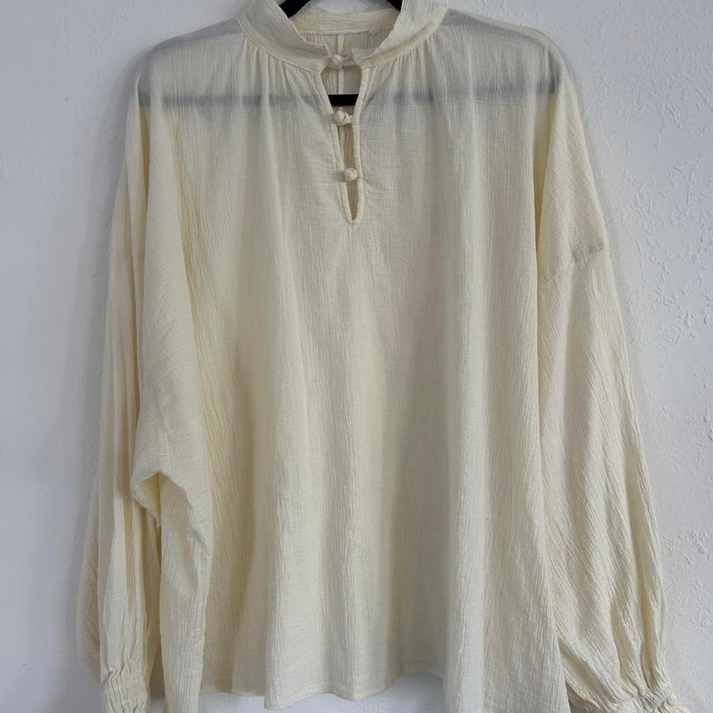 Cottage Fairy Boho Cream Flowy Top - 100% Cotton Blouse - Size M